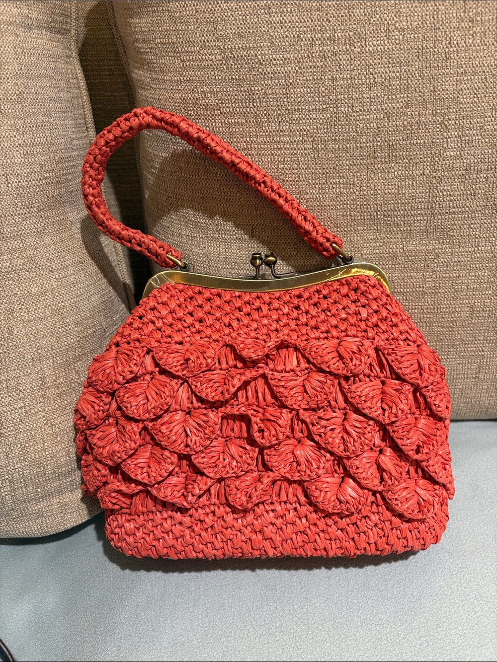 Patricia Nash-Handwoven Coral Red Crochet Top-Handle Bag